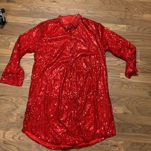 Red sequined shirt dress